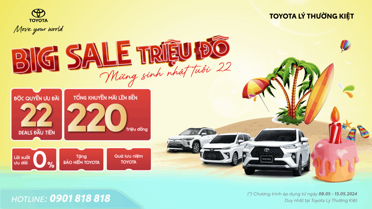 Read More About The Article Khởi Động Chương Trình Big Sale Triệu Đô Mừng Sinh Nhật Tuổi 22 Của Toyota Lý Thường Kiệt